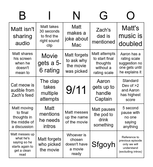 There's No I in Movies Bingo Card