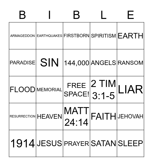 Bible Bingo Card