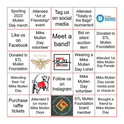 STL Mullen Foundation Bingo Passport 2023 Bingo Card