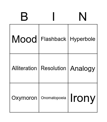 Literary Device Bingo Card