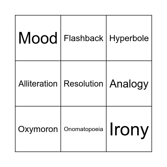 Literary Device Bingo Card