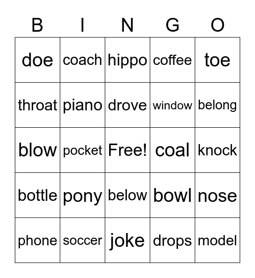 long and short o bingo Card