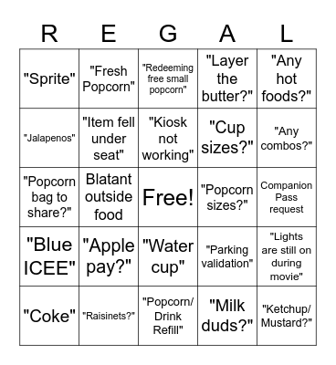 REGAL Bingo Card