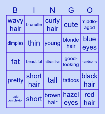 Physical Appearance Bingo Card