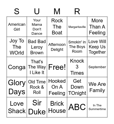 Summer Hits Bingo Card