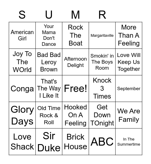Summer Hits Bingo Card