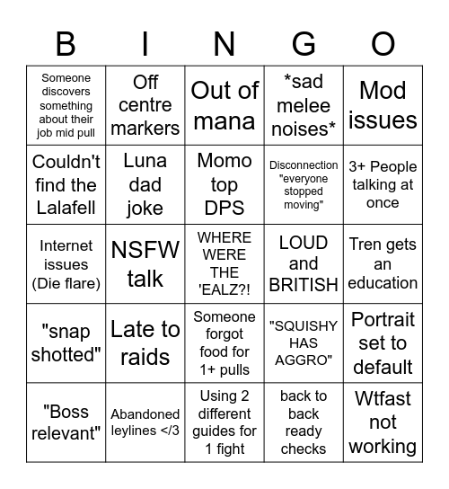 Eals Savage BINGO Card