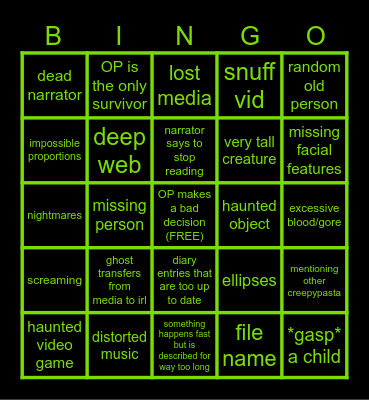 Gutr0t Crappypasta Bingo Card