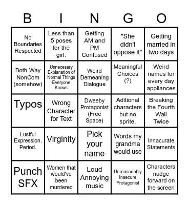 Furry Dating Game Bingo Card