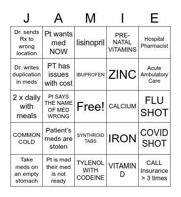 PHARMACY BINGO Card