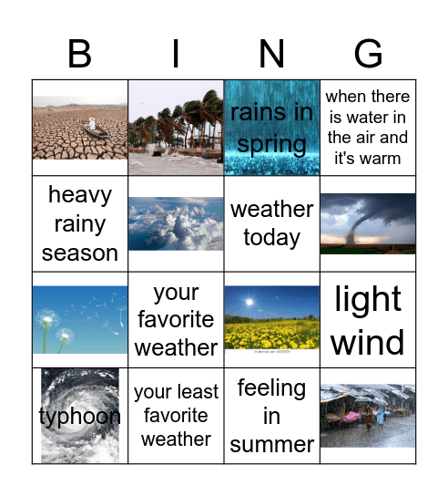 Weather Bingo Card