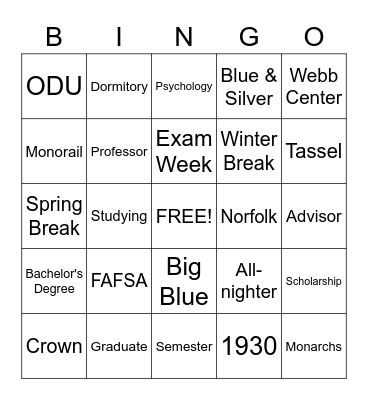 Graduation Bingo Card