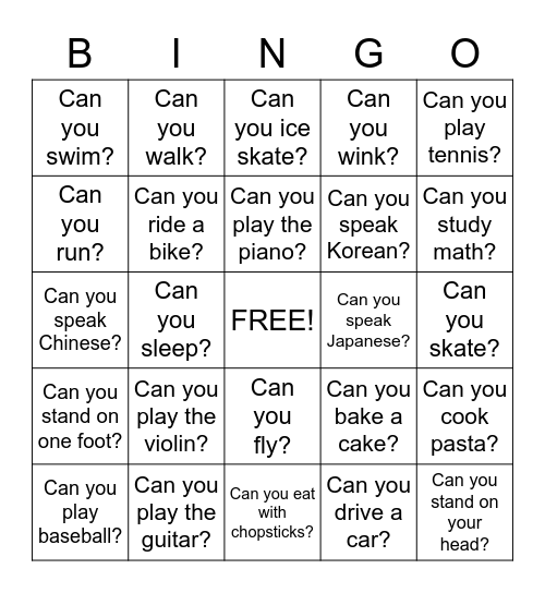 Can You... Bingo Card