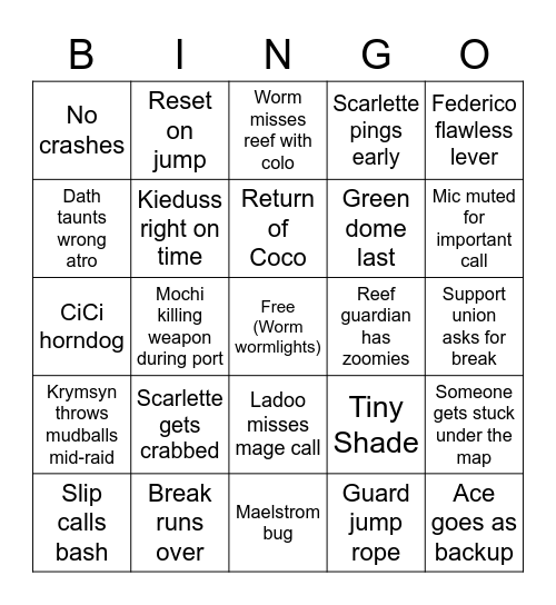 No Vit Bingo Card