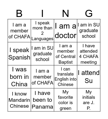 CHAFA & Central Game Bingo Card