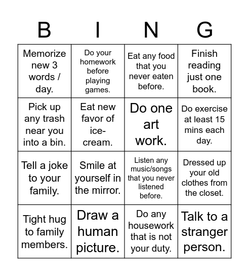 Bingo of New Lifestyle Bingo Card