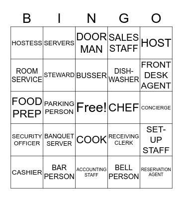 FRONT AND BACK OF THE HOUSE Bingo Card