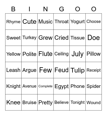 Mixed Up Vowels Bingo Card