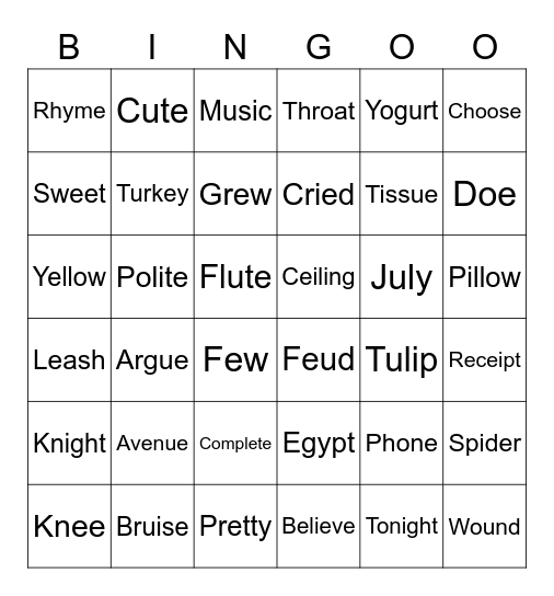 Mixed Up Vowels Bingo Card