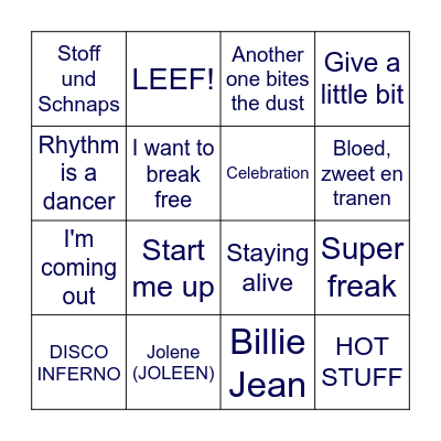 DISCO BINGO Jan & Dolly Bingo Card
