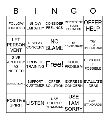 HANDLING CUSTOMER COMPLAINTS Bingo Card