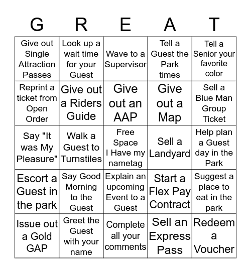Good To Great 2016! Bingo Card