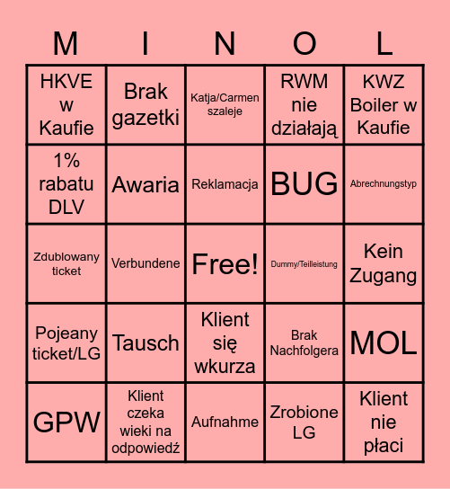 El Minol Bingo Card