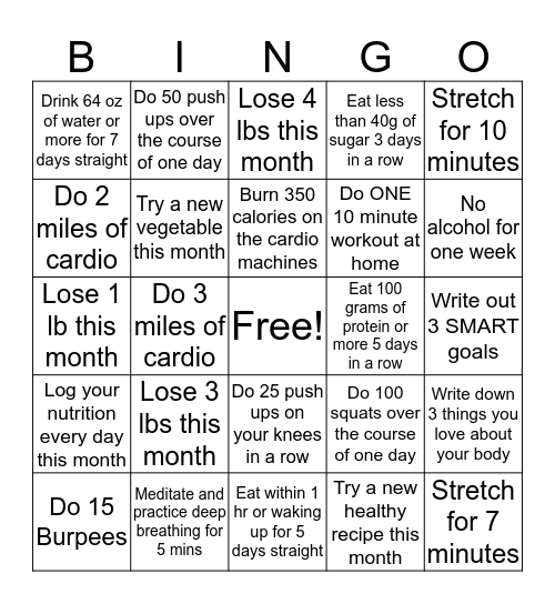 GIS4W Winter Wellness Bingo Card