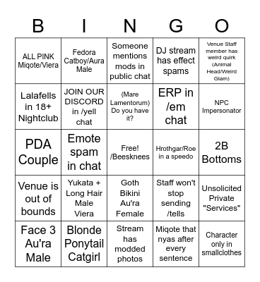 FFXIV BAR HOPPING Bingo Card