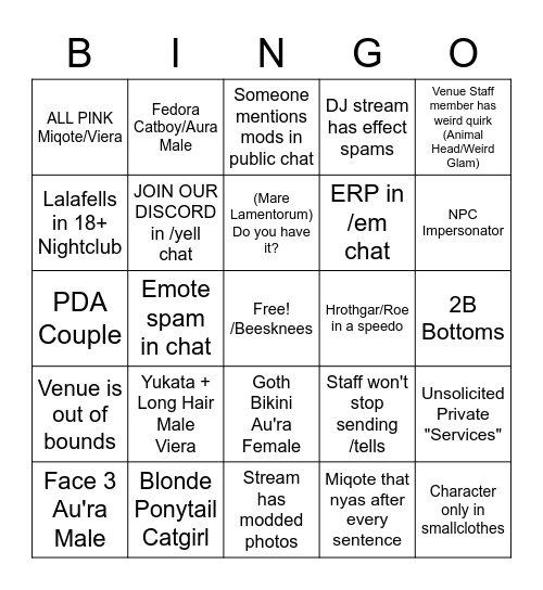 FFXIV BAR HOPPING Bingo Card