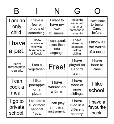 Diversity Bingo Card