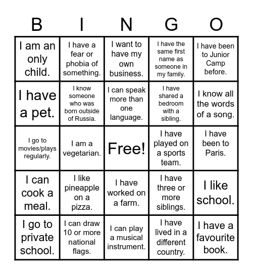 Diversity Bingo Card