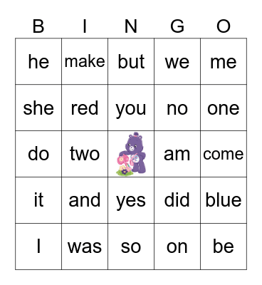 Sight Words Bingo Card