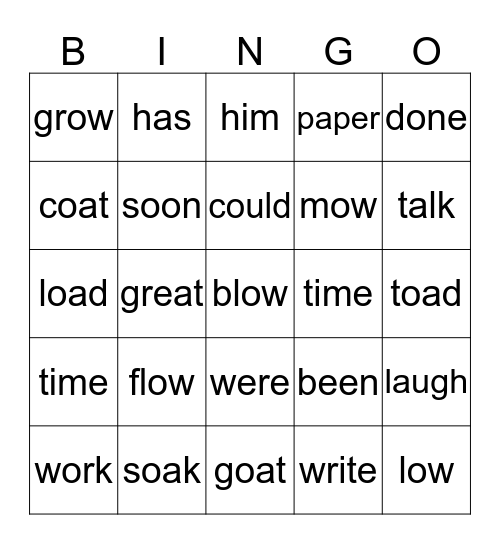 Vocabulary Word Bingo Card