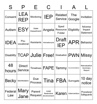 SPED Bingo Card
