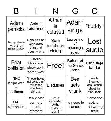 Jet Lag Season 6 Bingo Card