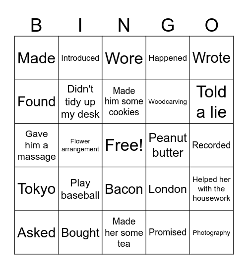 C3 Lesson 11 Book E Bingo Card