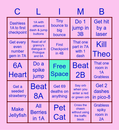 Celeste Bingo Card