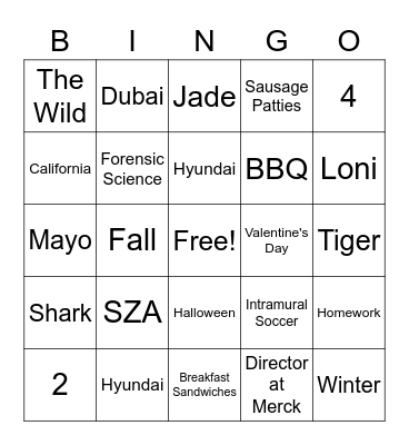 Sabina Bingo Card