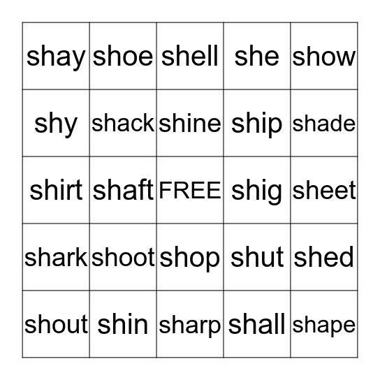 sh bingo Card