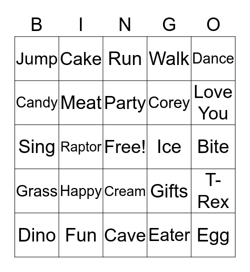 Corey's B-Day Bingo Card