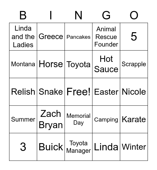 Amber L. Bingo Card