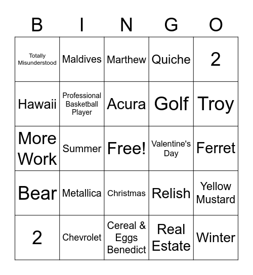 Matt L. Bingo Card