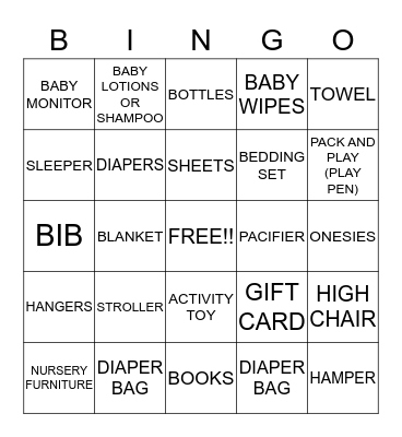 GINA'S BABY SHOWER Bingo Card