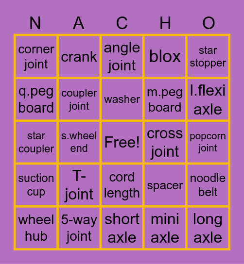 NACHO'S BINGO GAME Bingo Card