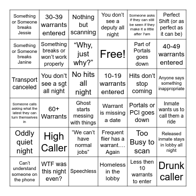 Jail Bingo Card