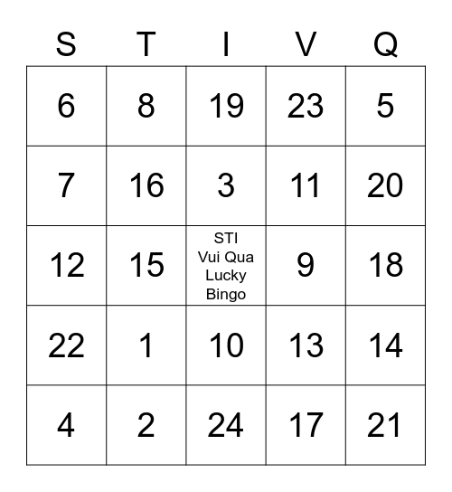 STI VUI QUA Bingo Card