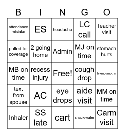 Health Office Scramble Bingo Card