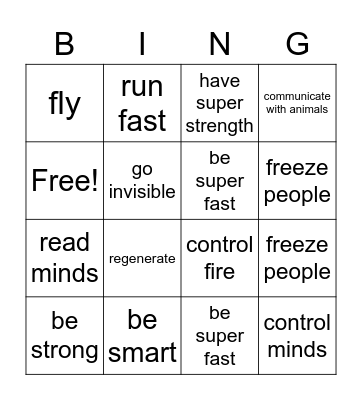 Superpowers Bingo Card