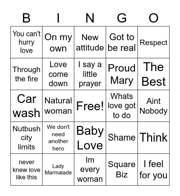 Great Vocals Bingo Card